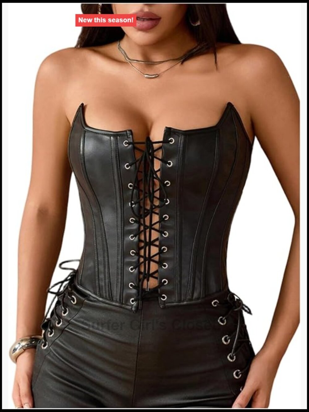 PU Leather Corset Lace Up Strapless Bustier Tube Top